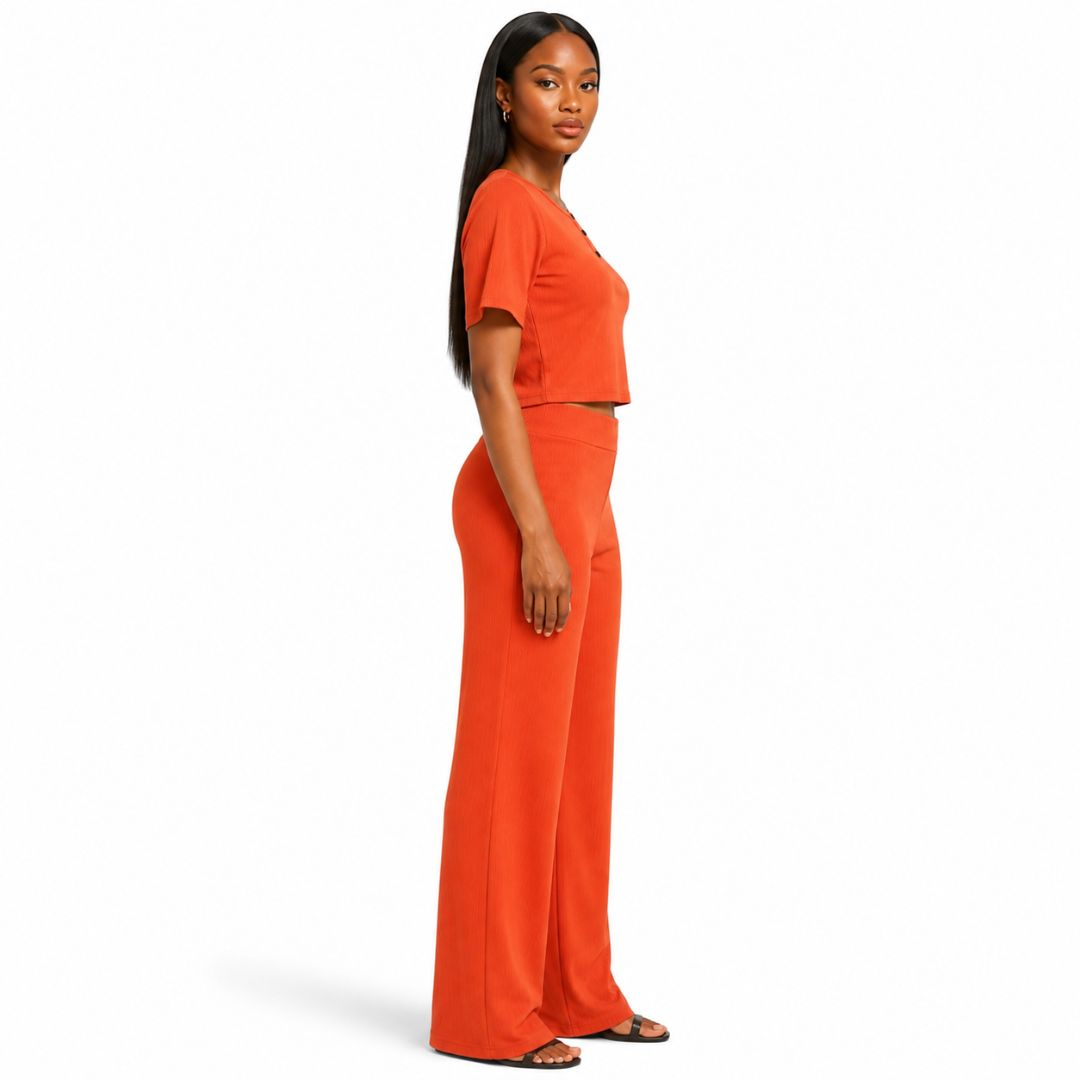 Burnt Orange Ribbed Lounge Set